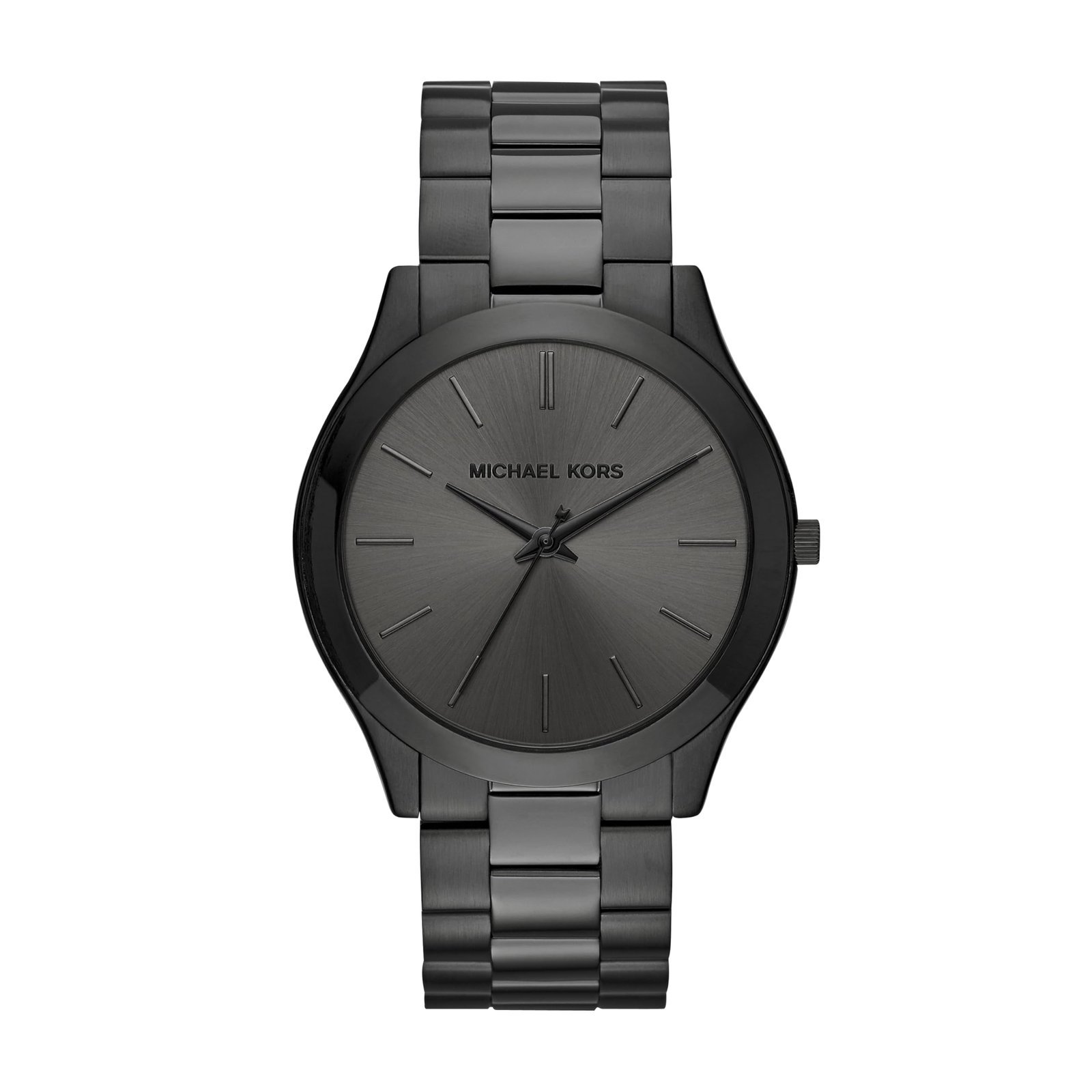 Michael Kors all-black wristwatch with a dark gray face and band