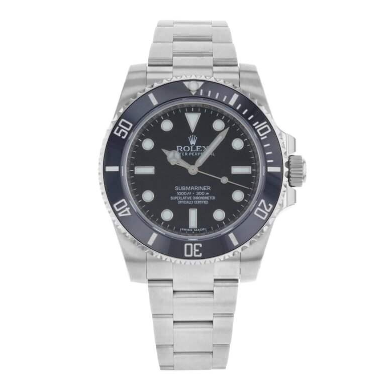 Rolex Submariner watch with black face and stainless steel band