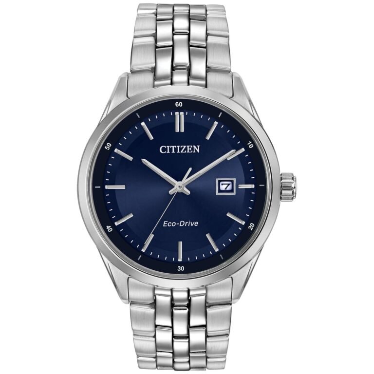 Citizen Eco-Drive watch with a blue face and silver band