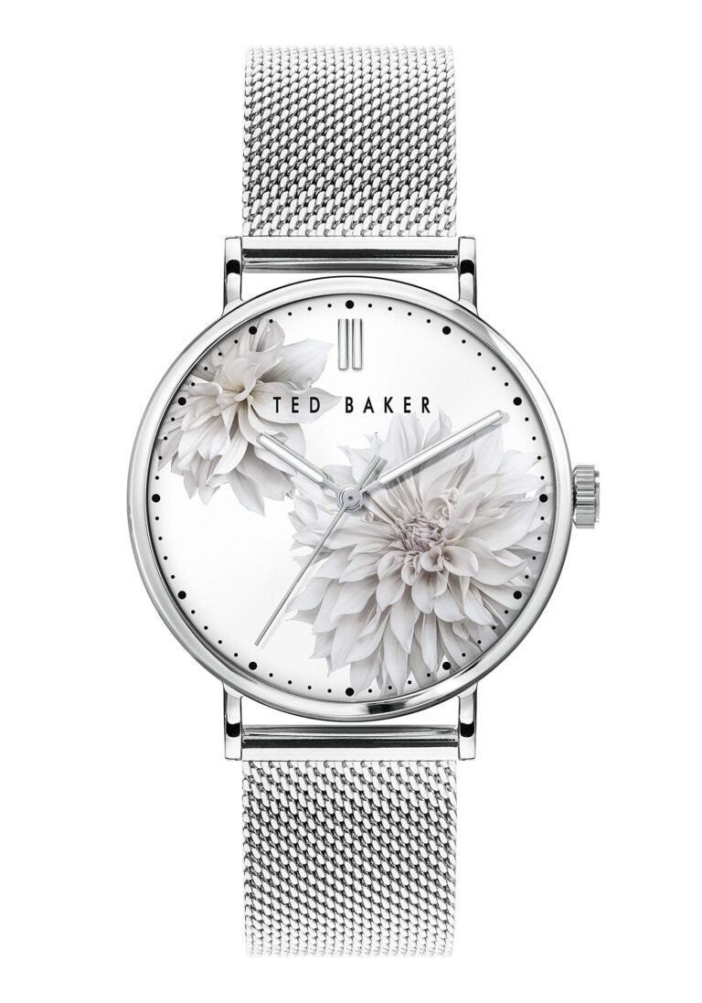 Ted Baker watch with floral face and silver mesh band