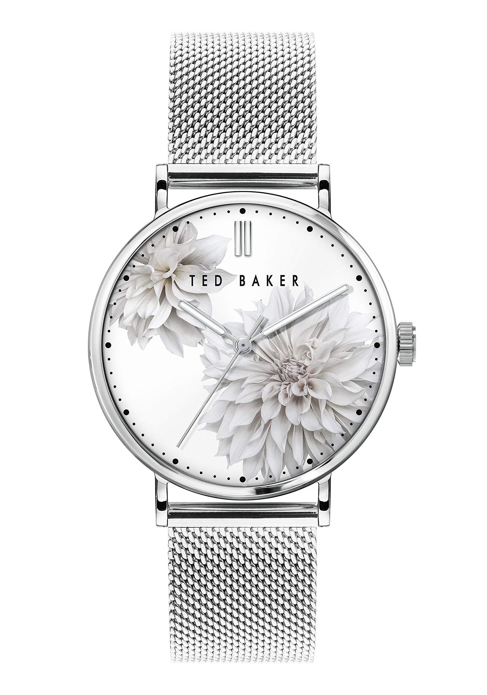 Ted Baker watch with floral face and silver mesh band