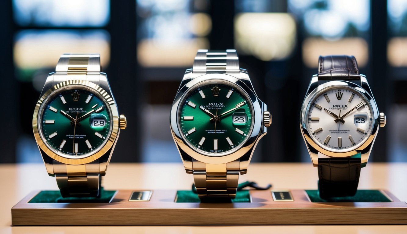 A sleek Rolex Hulk watch stands between older and newer models, highlighting its unique features