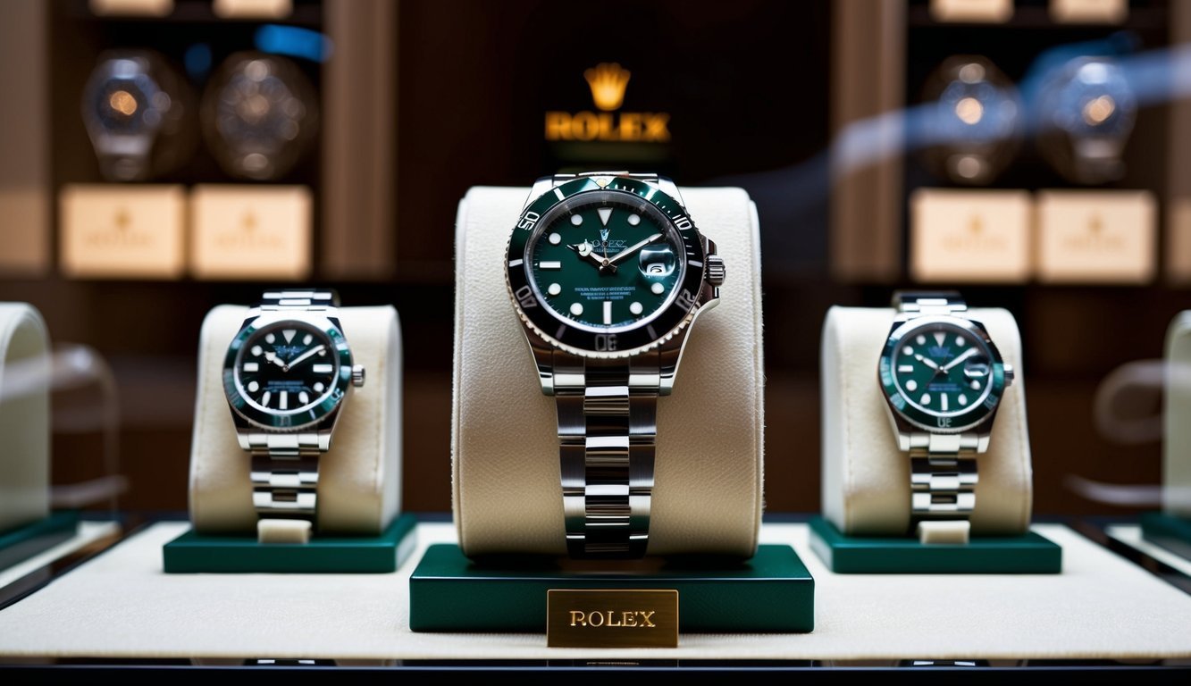 A display of iconic entry-level Rolex watches at an affordable price