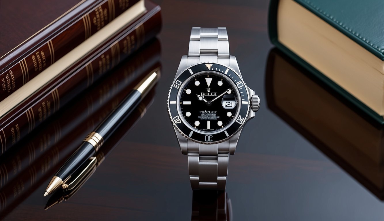 A Rolex Submariner sits on a polished mahogany desk, surrounded by leather-bound books and a sleek pen.</p><p>The watch exudes timeless elegance, symbolizing the importance of fine craftsmanship in building executive presence