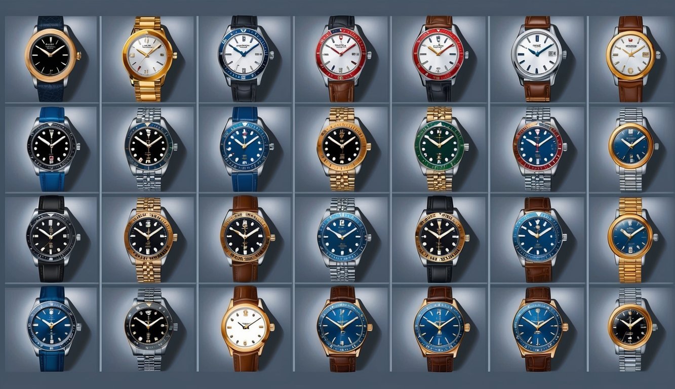 A display of 10 iconic watches arranged in a grid, each watch showcasing its unique design and features