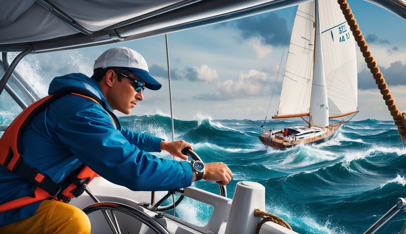 A sailor navigating rough seas, relying on their Citizen Eco-Drive Promaster watch for accurate timekeeping and vital nautical data