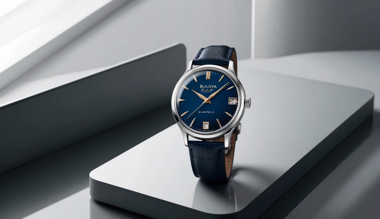 A vintage-inspired Bulova Classic Automatic watch displayed on a sleek, minimalist background with soft lighting, highlighting its elegant design and craftsmanship