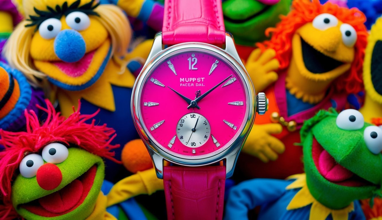 Pink watch with Muppets in the background